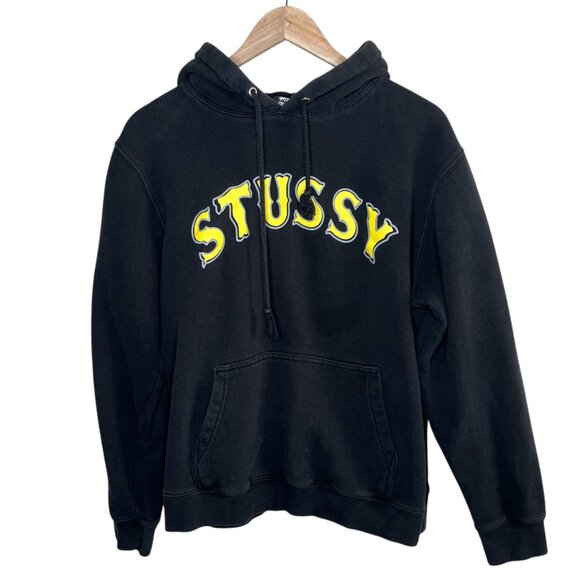 Stussy Vintage Spell Out Black Cotton Hoodie Sweatshirt Large - Picture 1 of 13
